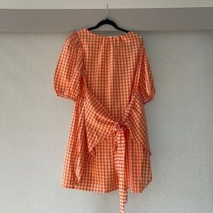 Fashion gingam orange checkered dress